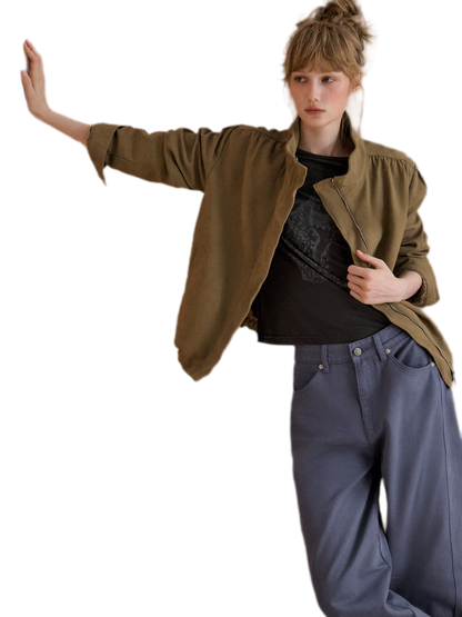 Gathered Suede Cropped Jacket