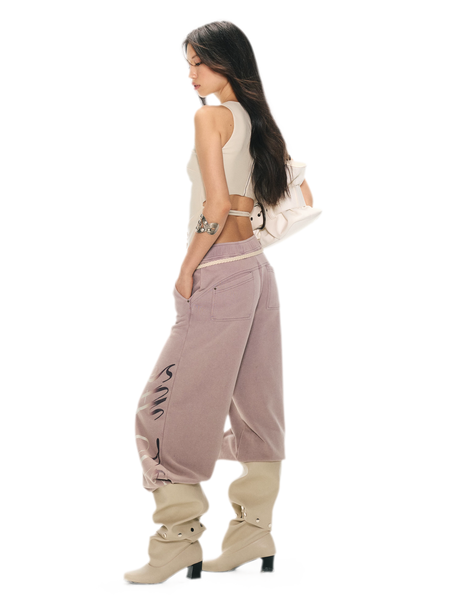 Vintage Letter Print Wide-Leg Pants