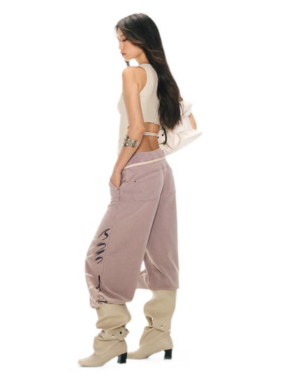 Vintage Letter Print Wide-Leg Pants