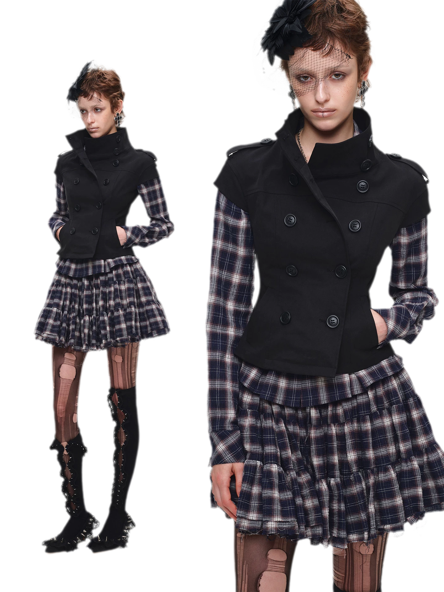 Plaid Tiered Skirt Set