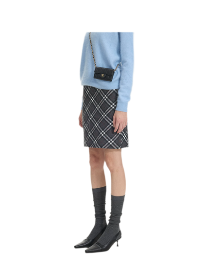 Diagonal Plaid A-Line Midi Skirt