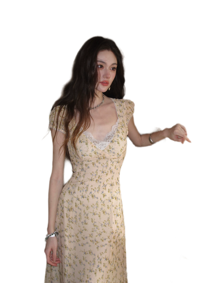 Lace V-Neck Long Dress