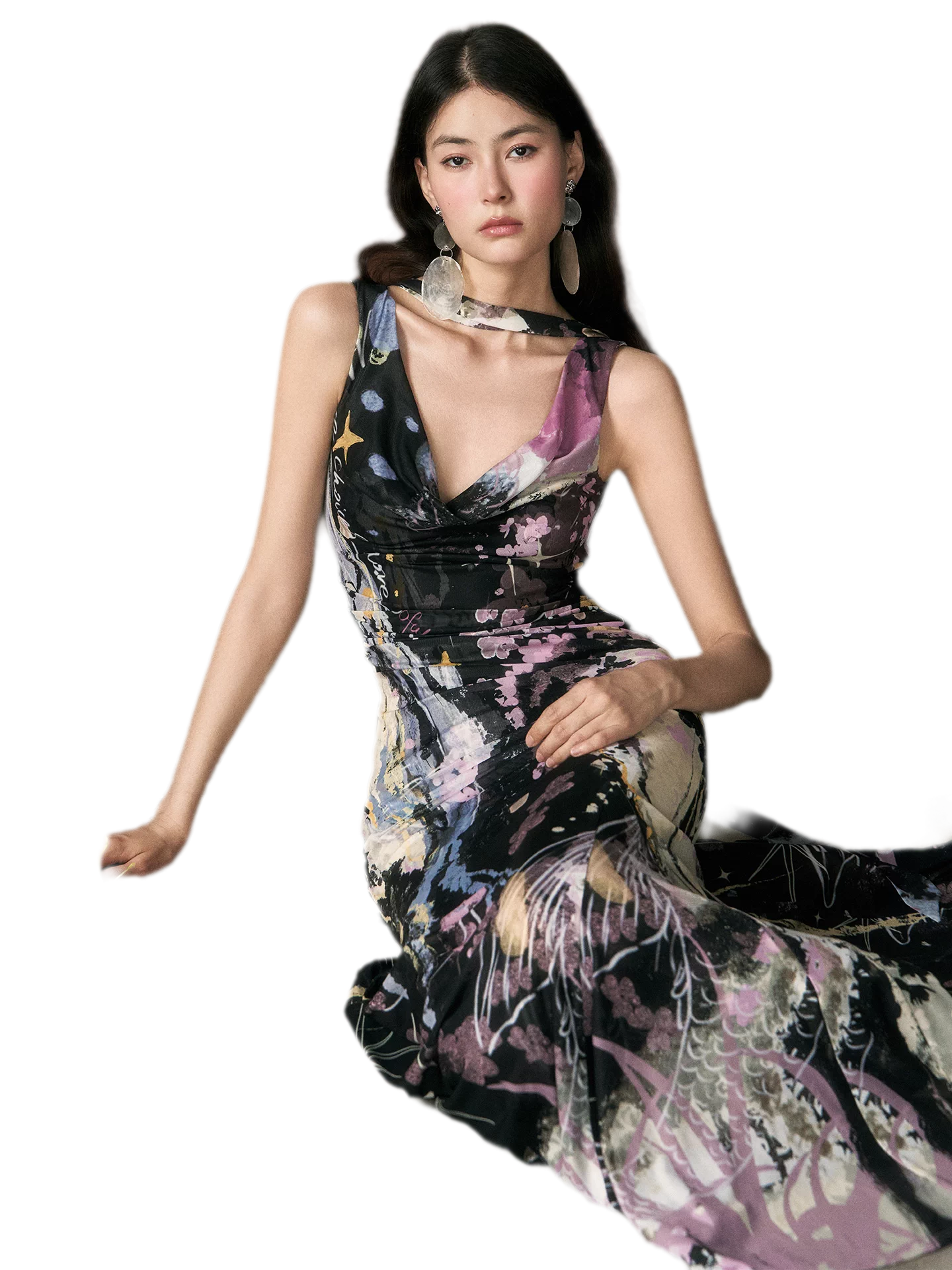 Hand-Painted Mesh Mermaid Dress