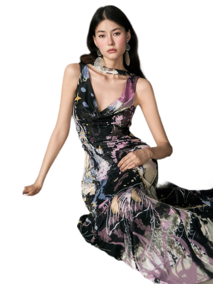 Hand-Painted Mesh Mermaid Dress