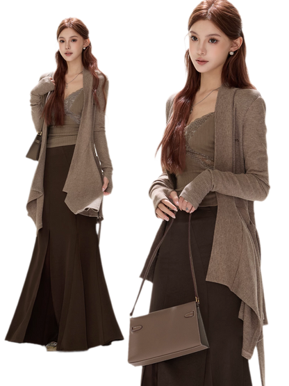 Matte Drape Irregular Hem Cardigan