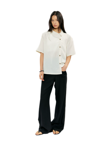 Lyocell Linen Stand Collar Shirt