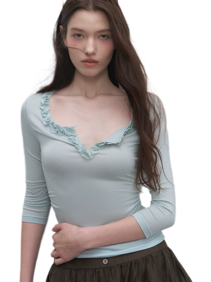 Ruffled Neck Stretch Tee