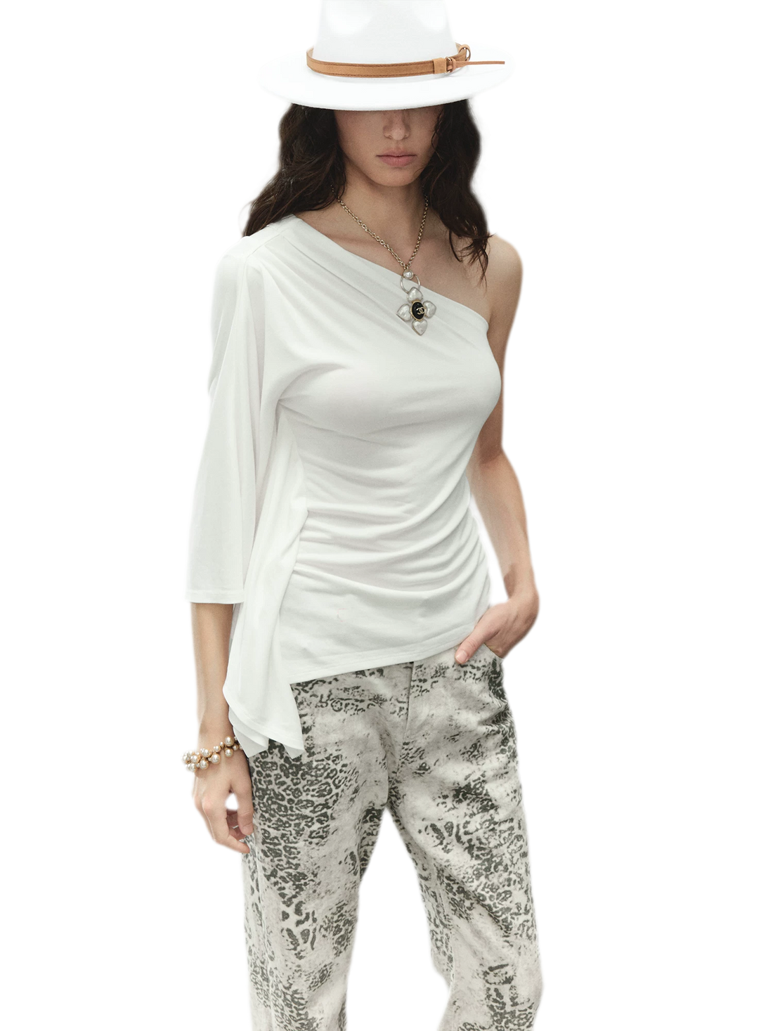 Lenzing Modal One-Piece Batwing Sleeve Asymmetric Top
