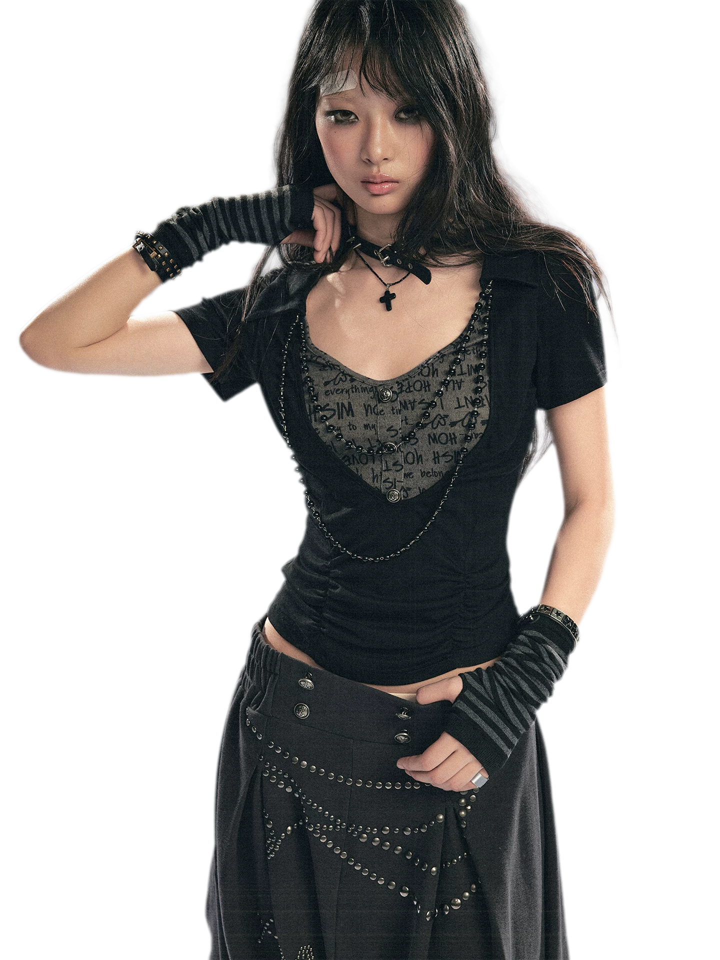 Punk Beaded Letter Tee