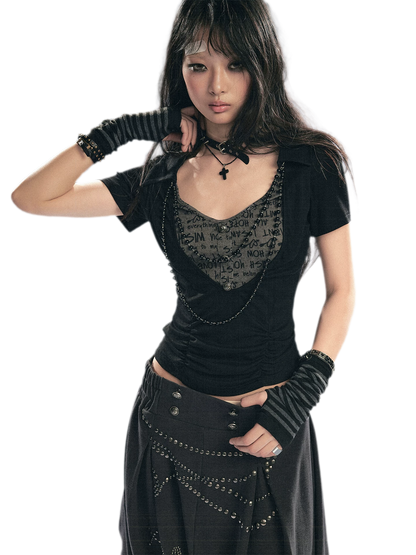 Punk Beaded Letter Tee
