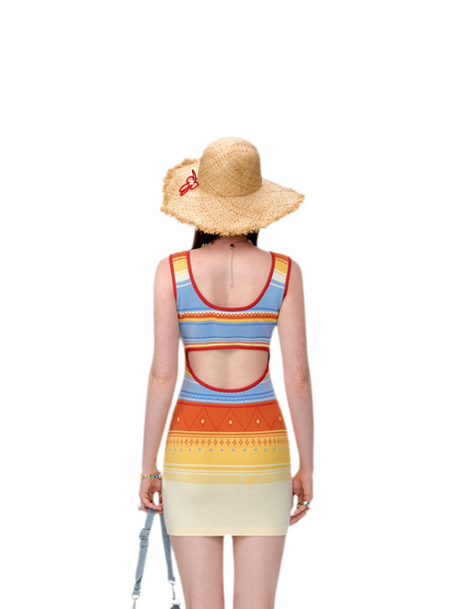 Striped Cutout Knit Dress