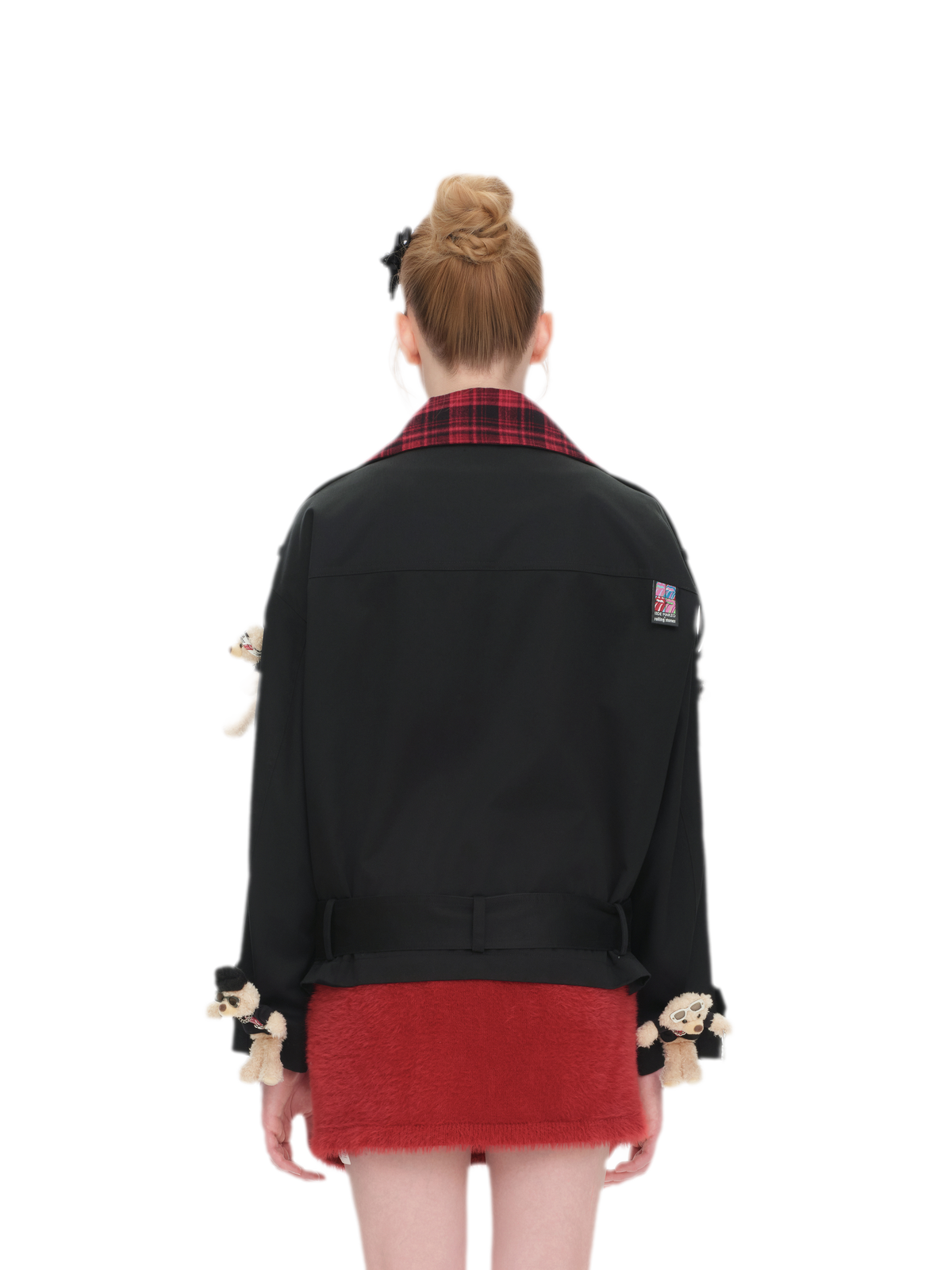 Contrasting Plaid Collar Short Coat
