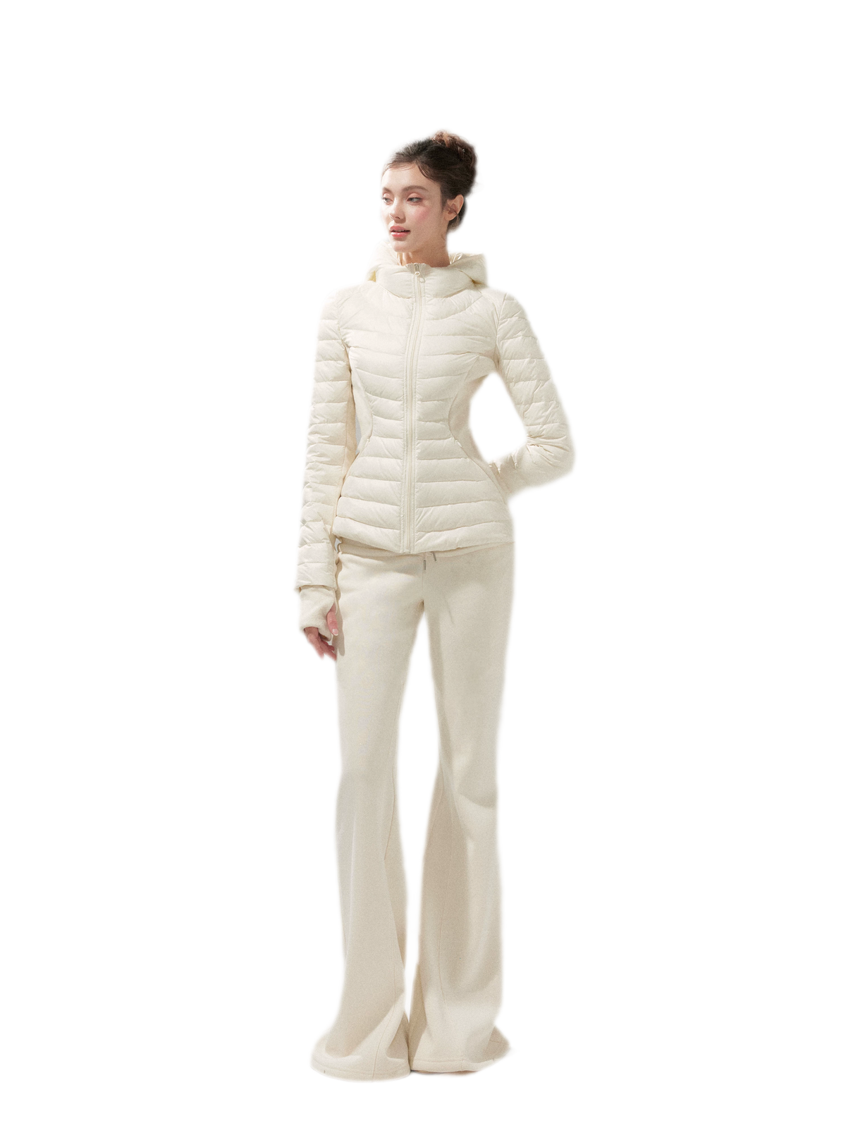 Gesteppte taillierte Daunenjacke mit Kapuze