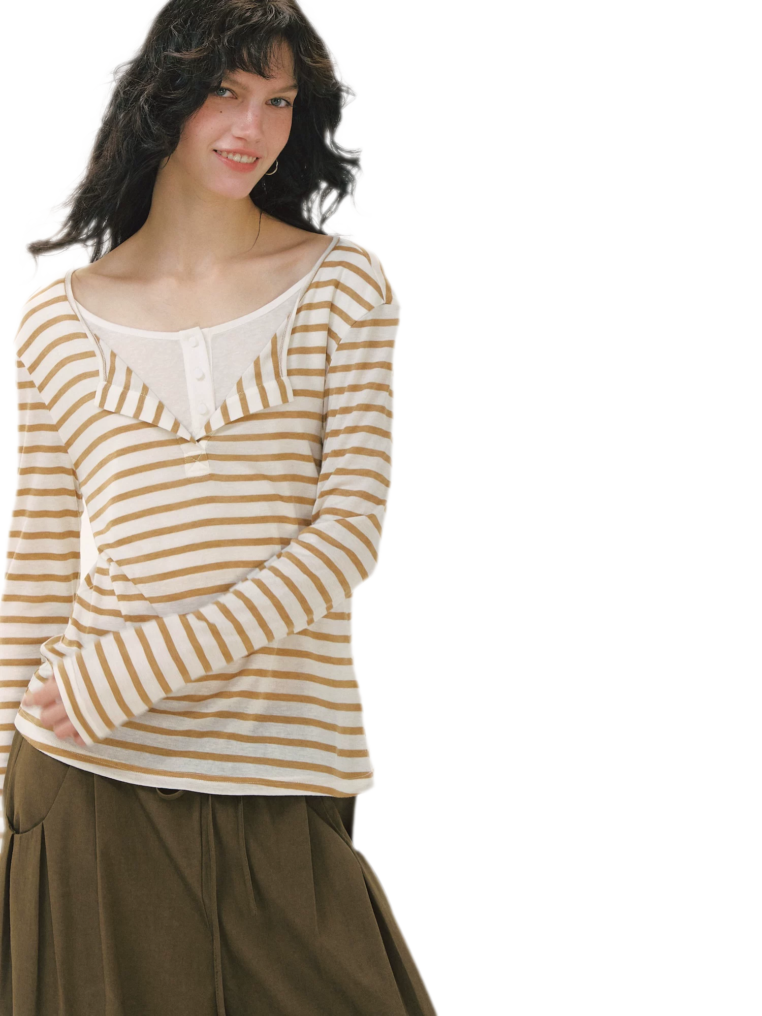 Layered Striped Knit T-Shirt