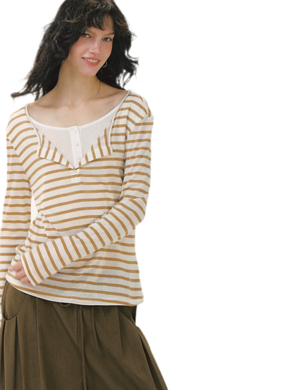 Layered Striped Knit T-Shirt