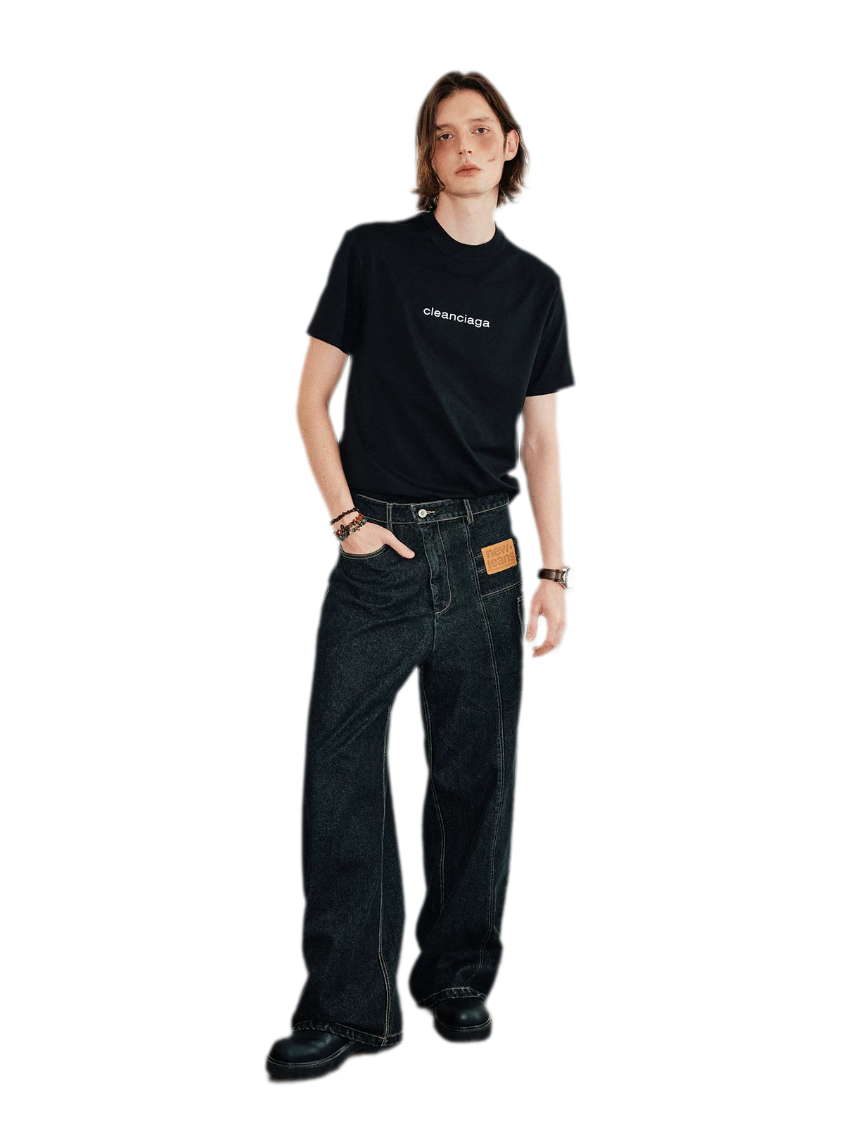 Deconstructed Straight-Leg Raw Denim Jeans