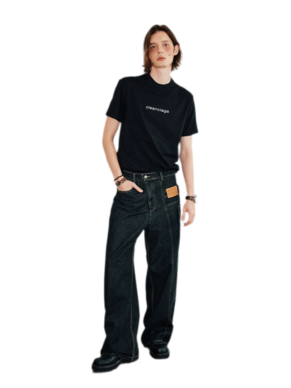 Deconstructed Straight-Leg Raw Denim Jeans
