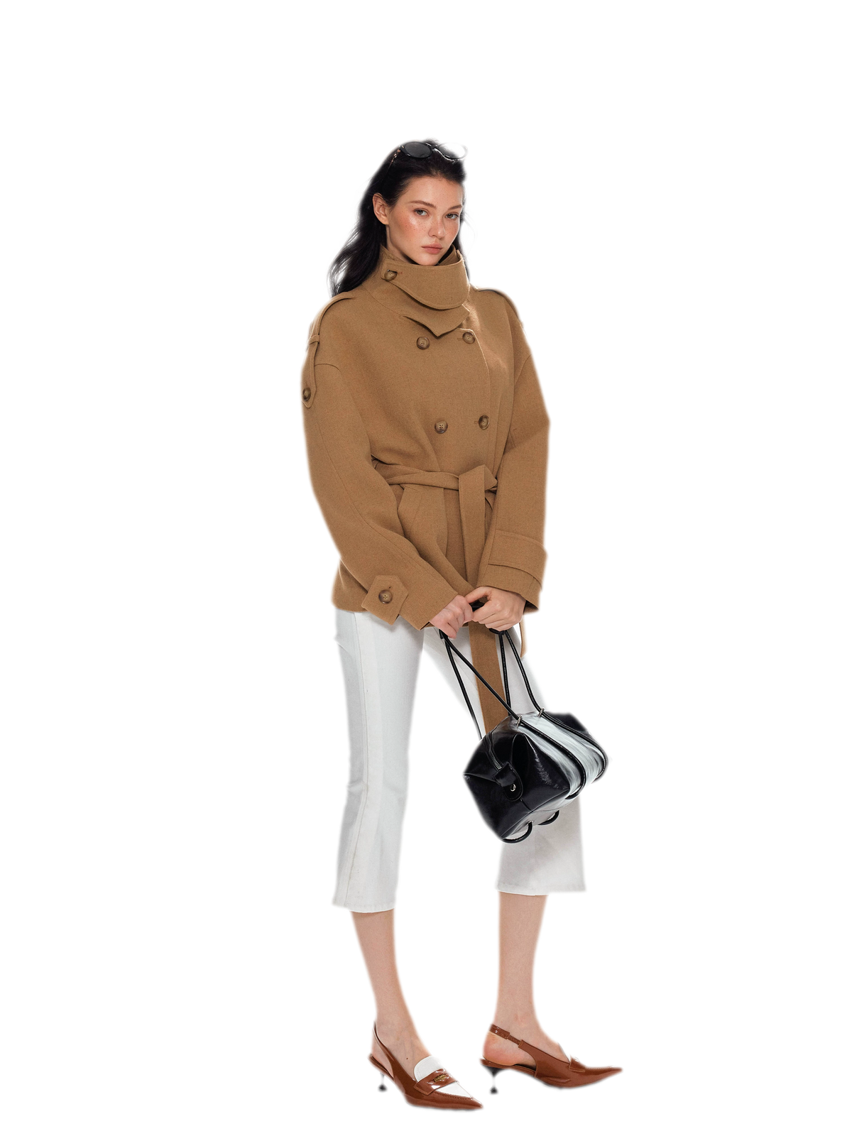 Wool Stand-Collar Belted Coat