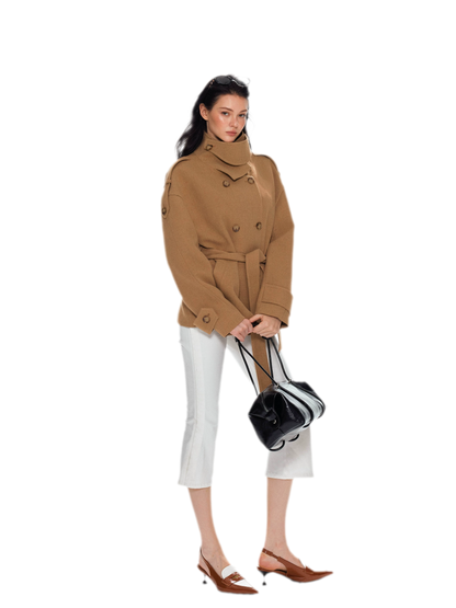 Wool Stand-Collar Belted Coat