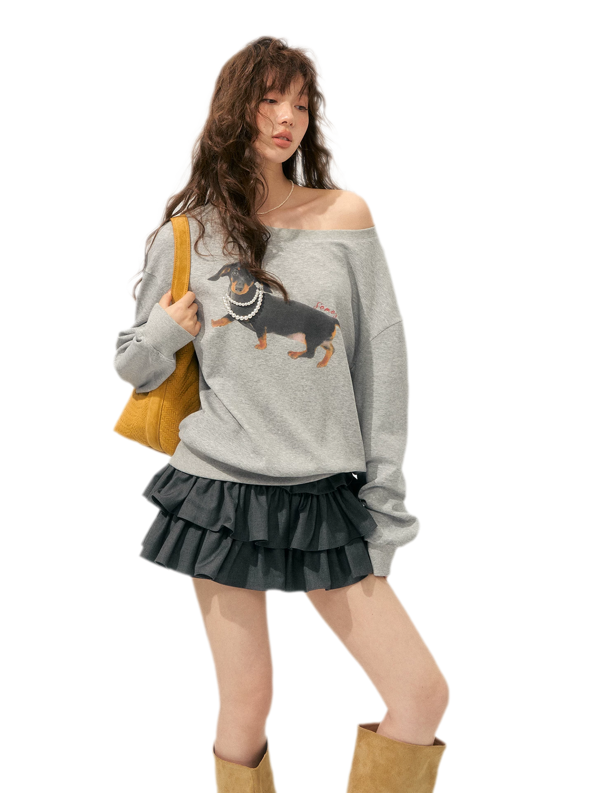 Sweatshirt mit Dackel-Perlenmotiv