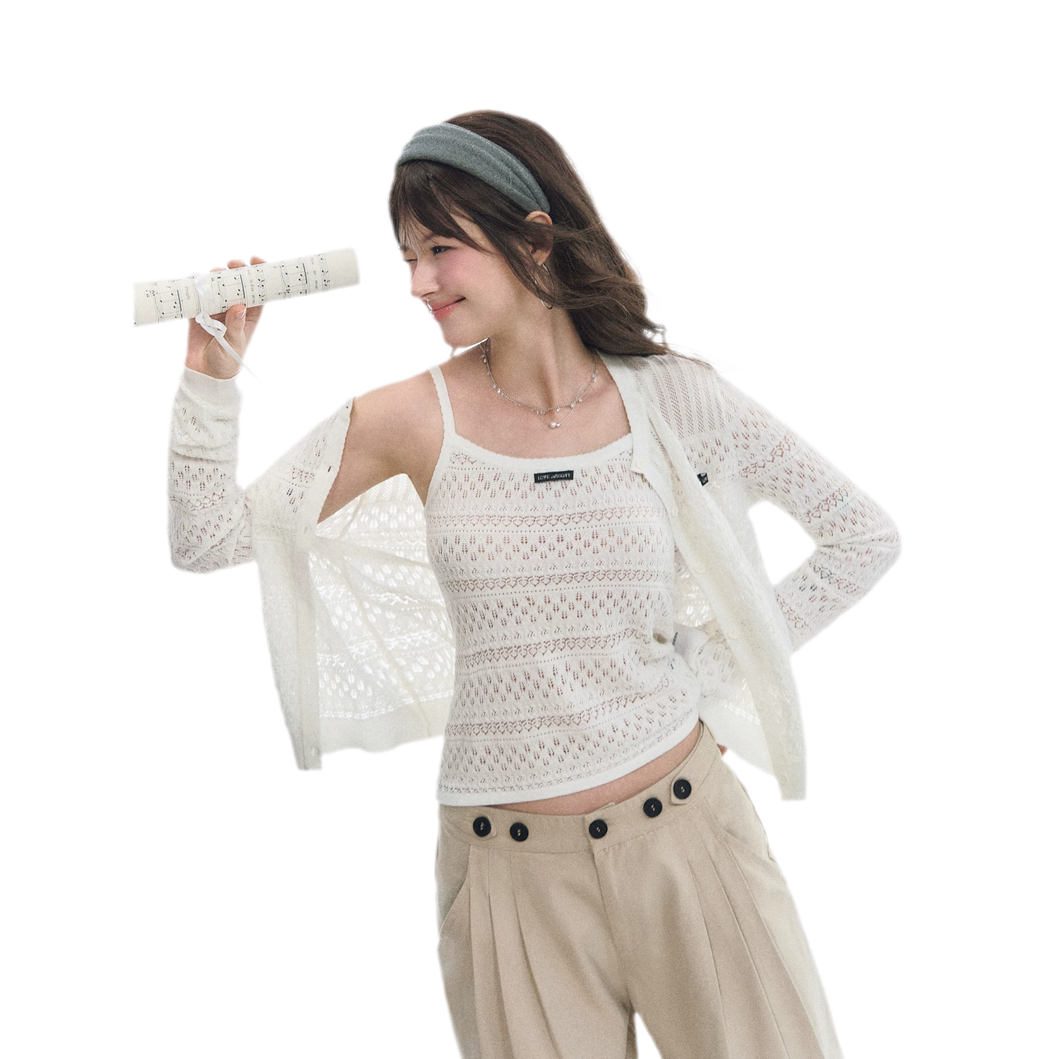 Openwork Cropped Knit Set