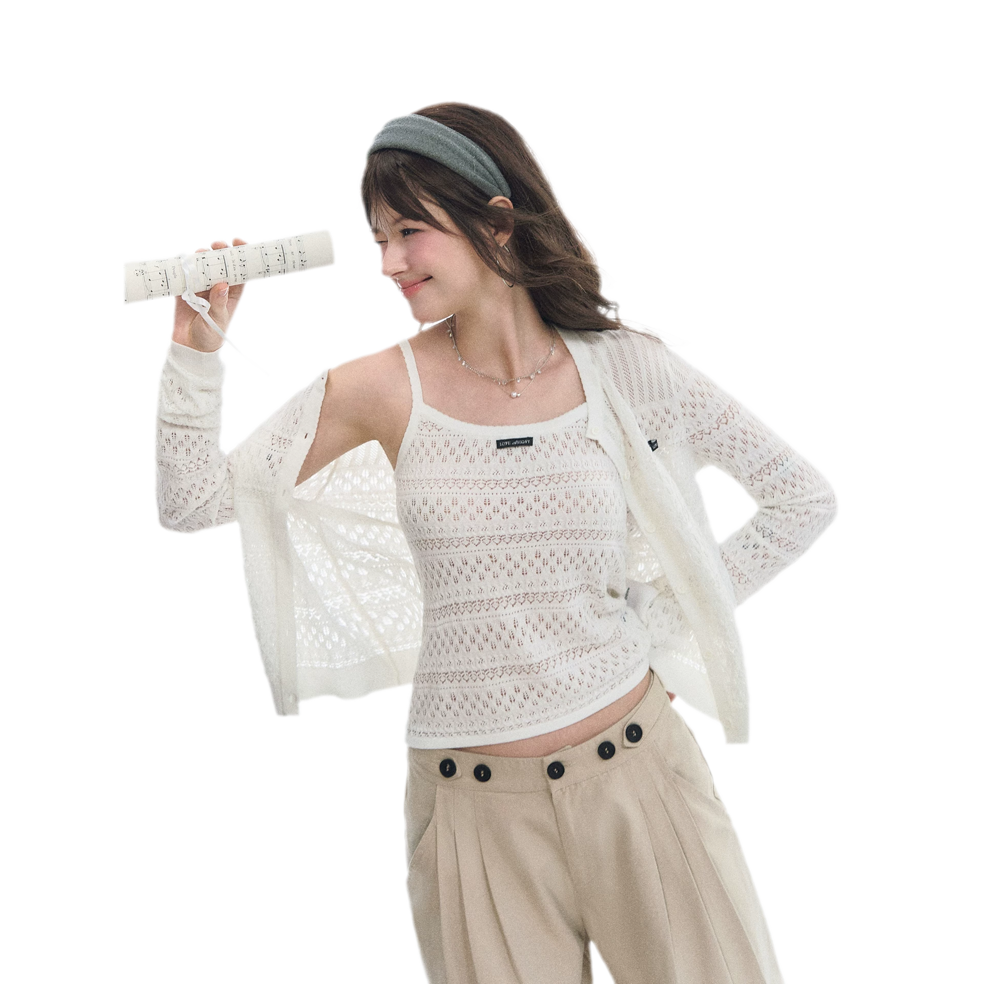 Openwork Cropped Knit Set