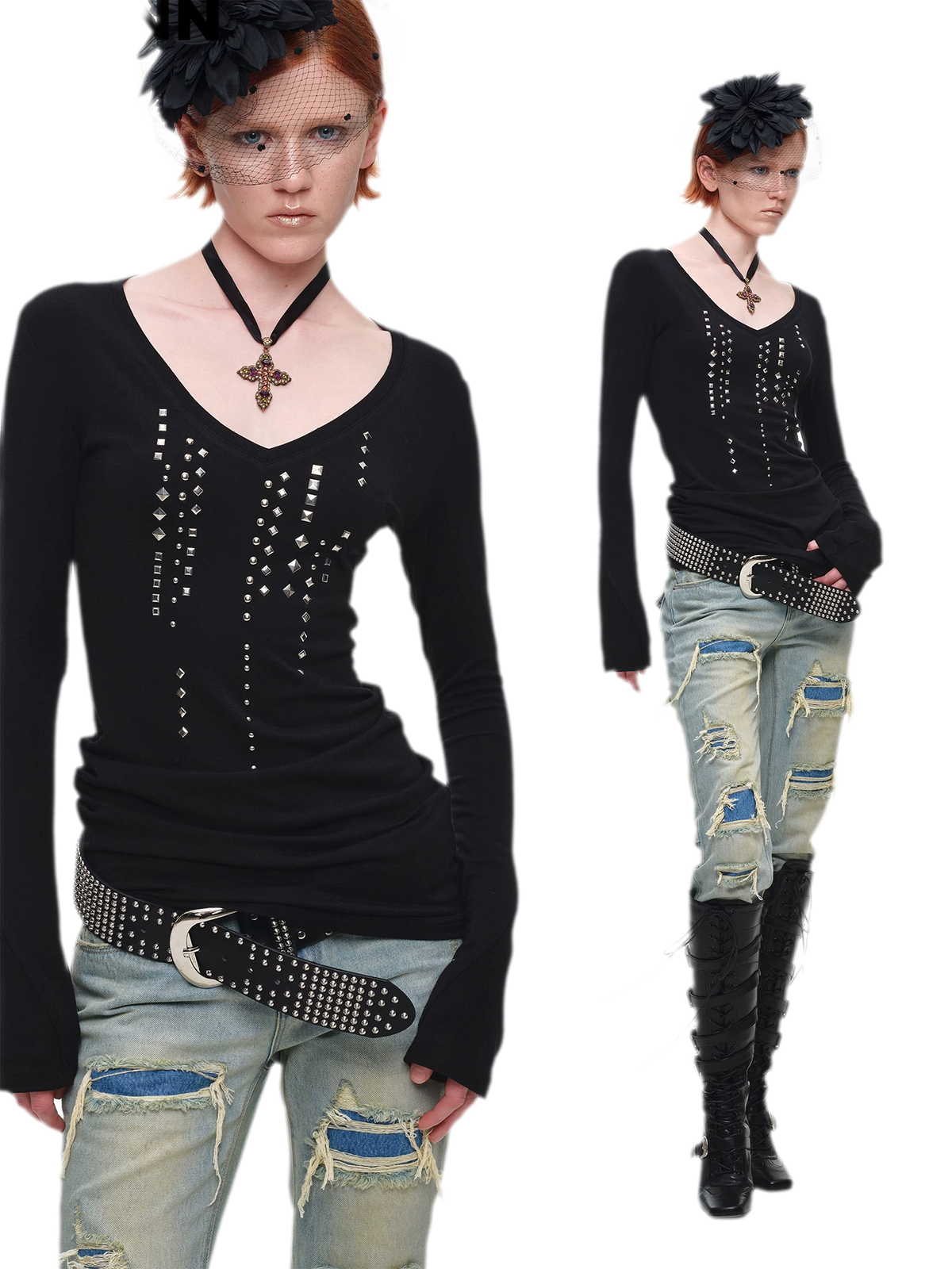 Rhinestone Fitted Knit Top