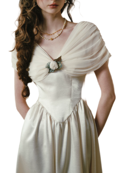 Ruching Rose A-Line Dress