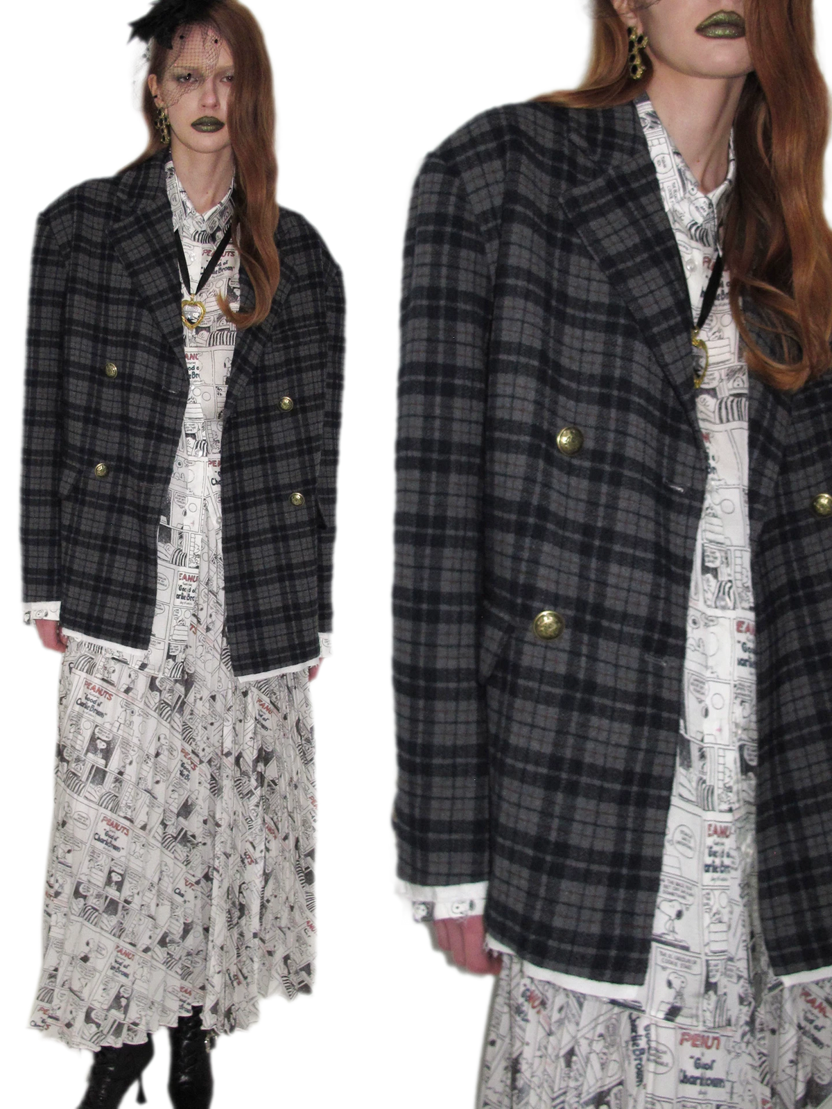 Vintage Plaid Double-Breasted Coat