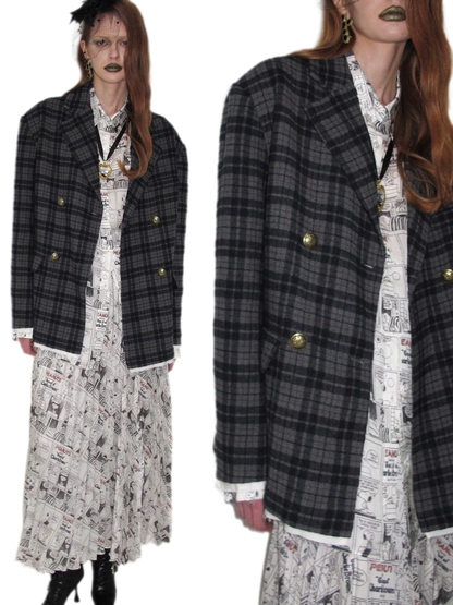 Vintage Plaid Double-Breasted Coat