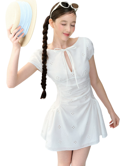 Vintage Embroidered Tie Waist Dress