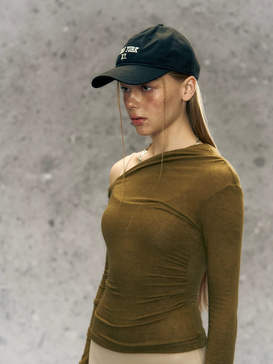 Asymmetric Ruched Long Sleeve Top