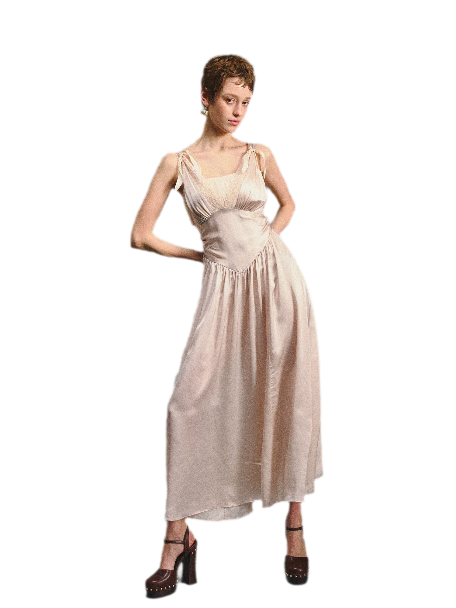 Lace Tie Satin Dress