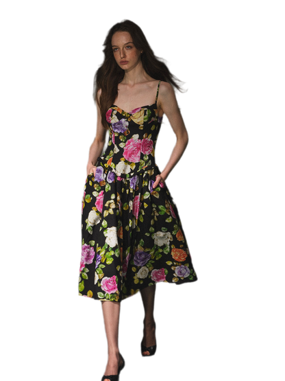 Robe en lyocell à taille marquée et motif floral