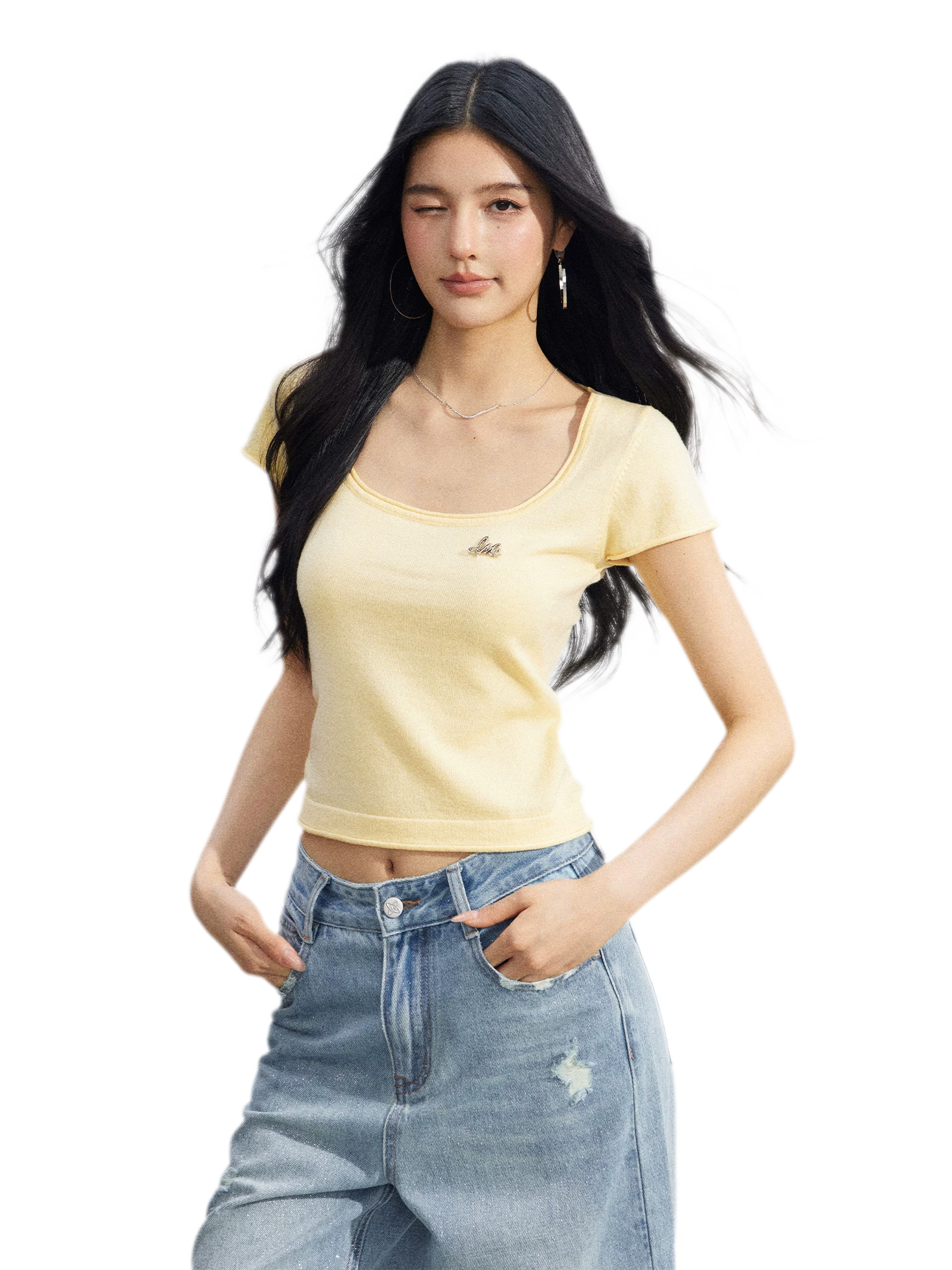 Candy Color U-Neck Short Sleeve T-Shirt