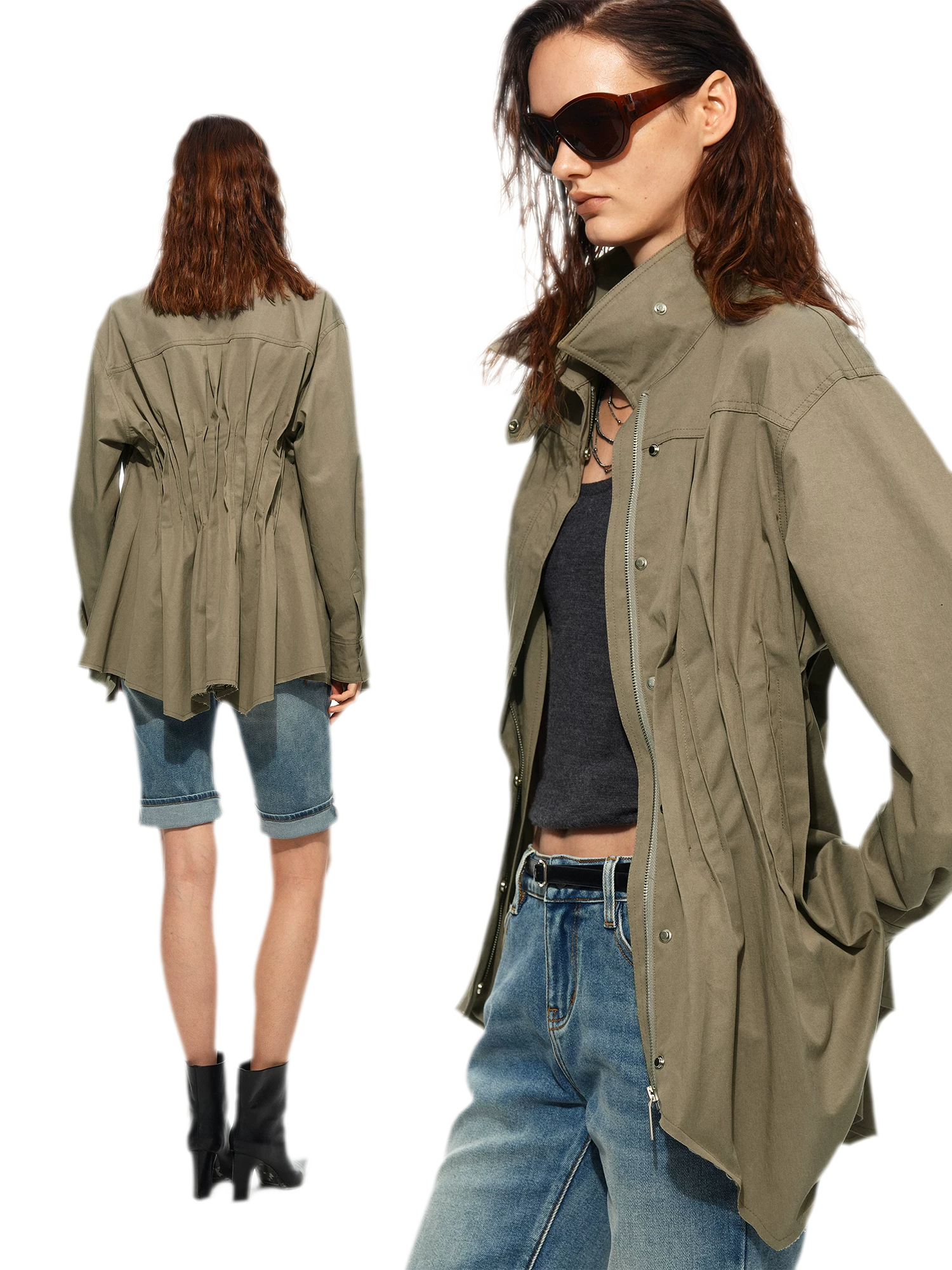 Pleated Fitted Utility Jacket