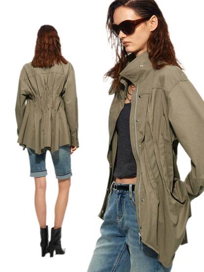 Pleated Fitted Utility Jacket