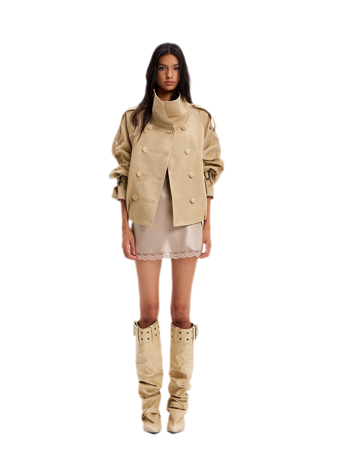 Double-Breasted Short Trench Coat