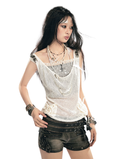 Sequin Lattice Pocket Cami