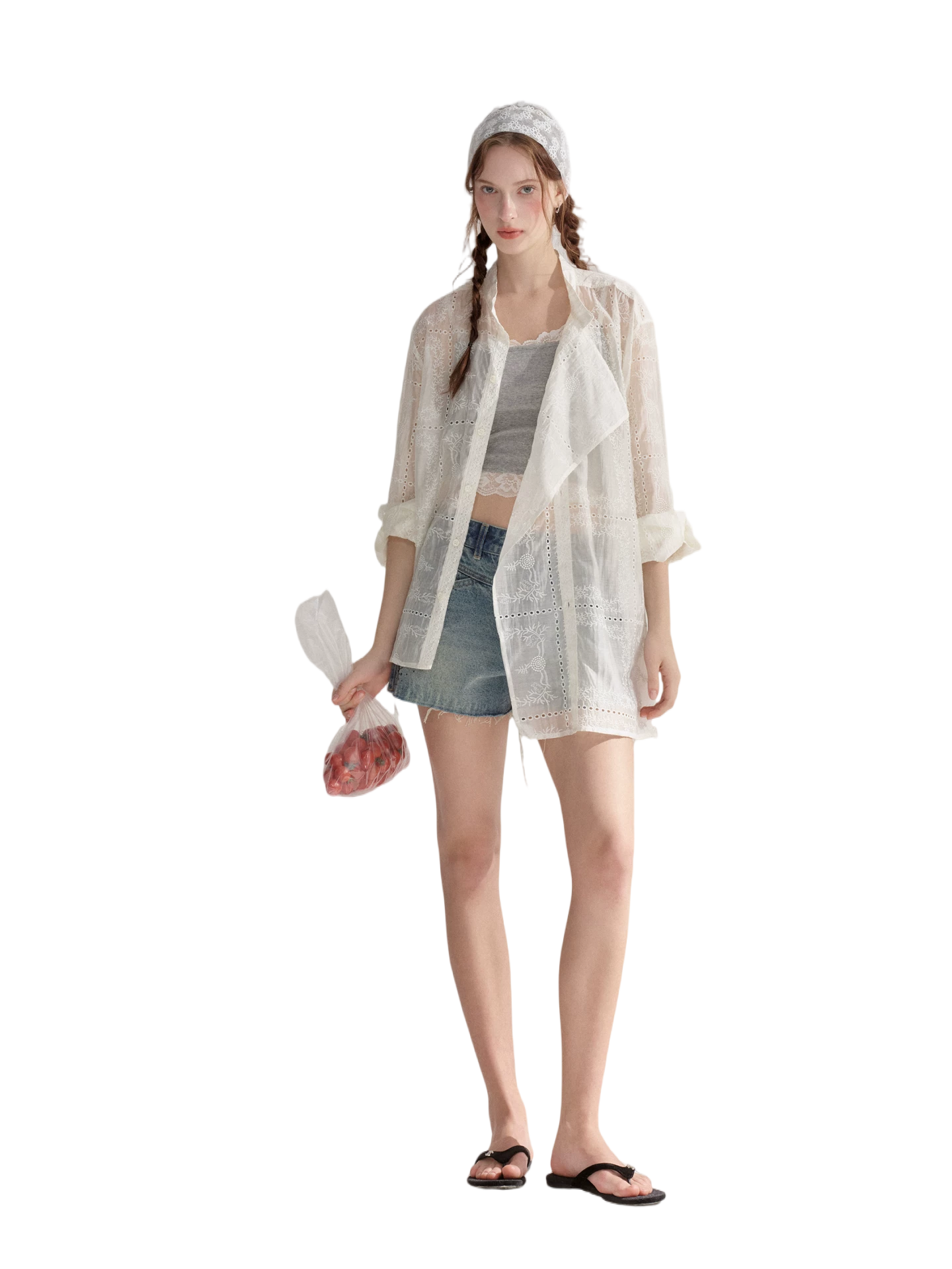 Hollow Embroidered Long Sleeve Sun Protection Shirt