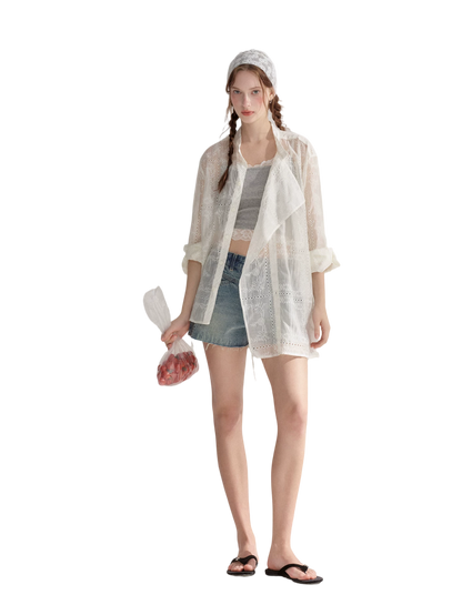 Hollow Embroidered Long Sleeve Sun Protection Shirt