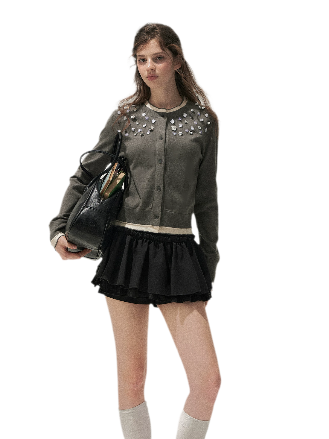 Hand Beaded Colorblock Knit Cardigan