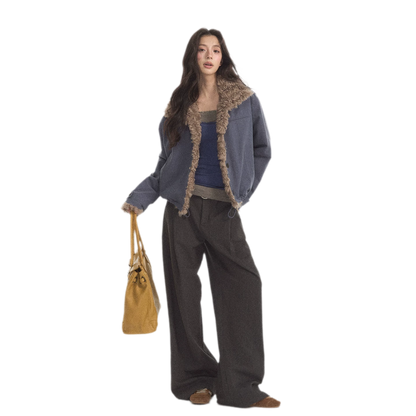 Faux Lamb-Wool Patchwork Jacket