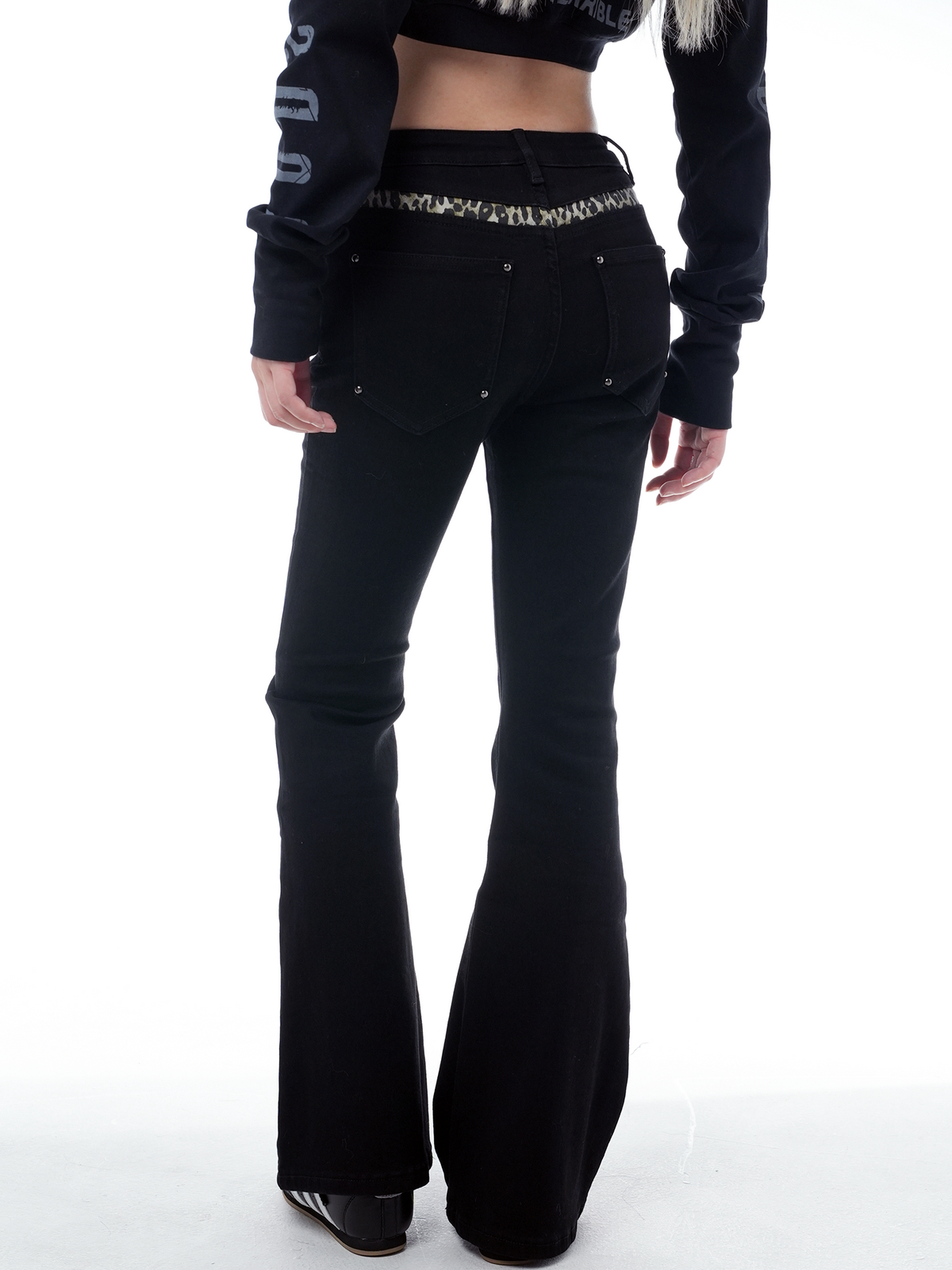 Leopard Panel Flared Jeans