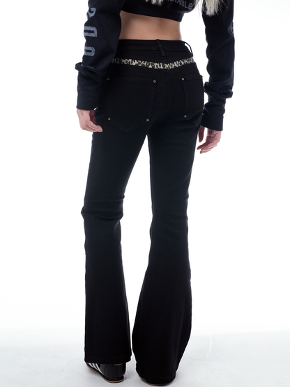 Leopard Panel Flared Jeans
