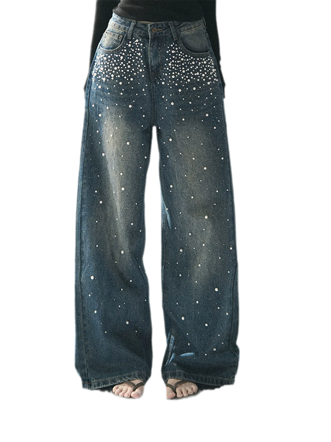 Washed Pearl Wide-Leg Jeans