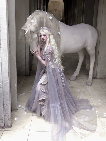 Handcrafted Floral Tulle Hooded Cape