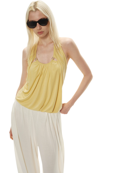Modal Draped Halter Top with Pearl Neckline