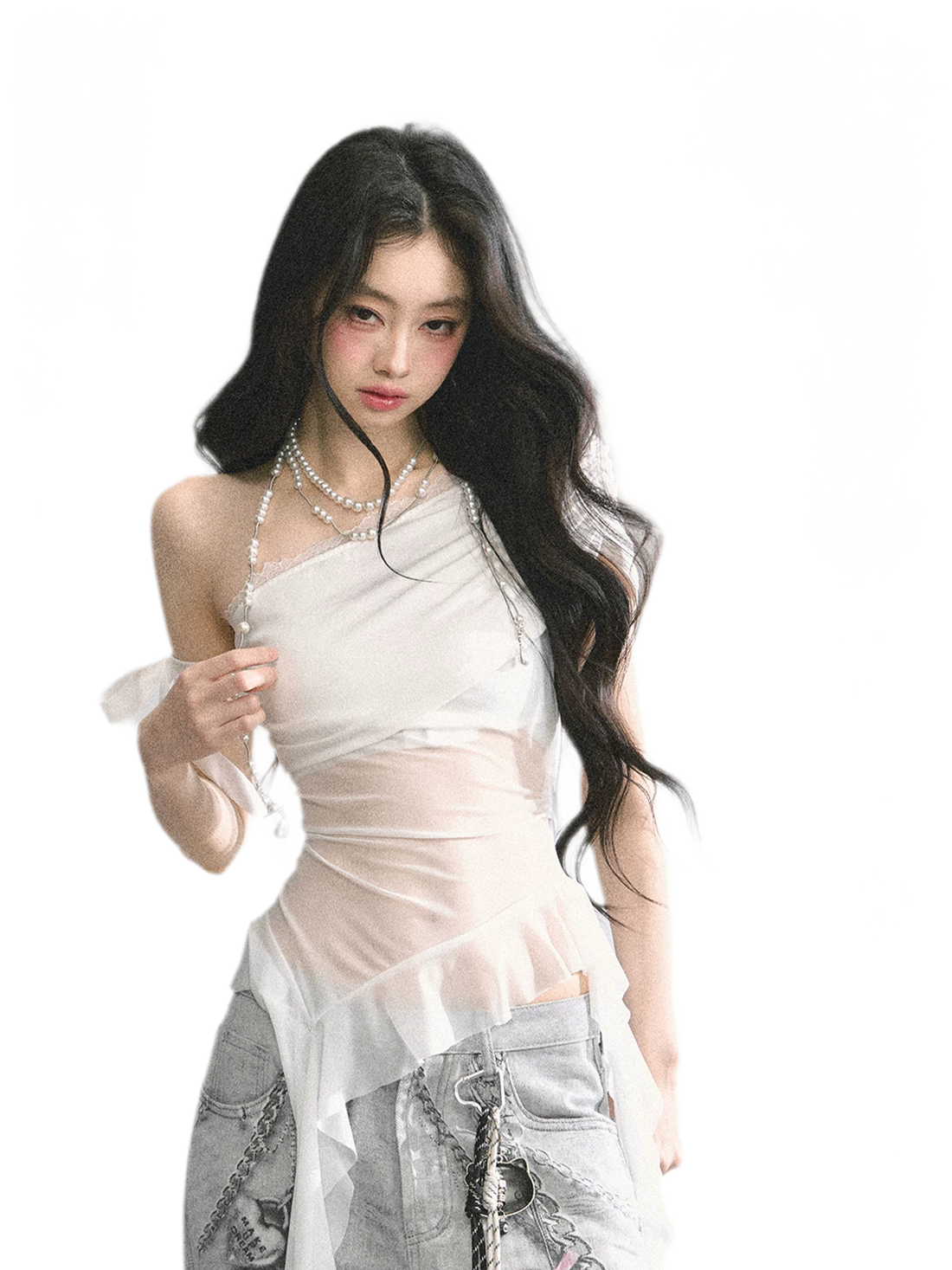 AOMALM Sheer Asymmetric Mesh Tee – T-Shirts &amp; Polos