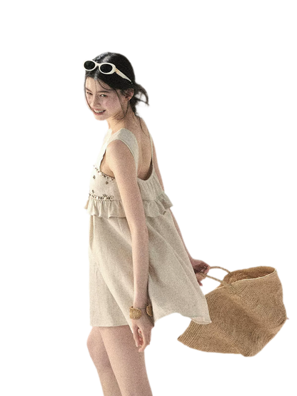 Sunlit Wheat Field Lace Strap Dress